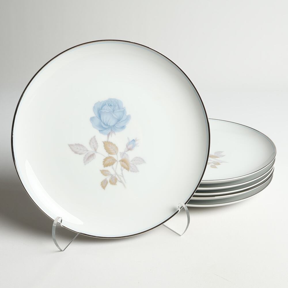 Lot of 6 Sango Japan Alice Blue Fine China 10-1/2" Dinner Plates White Floral